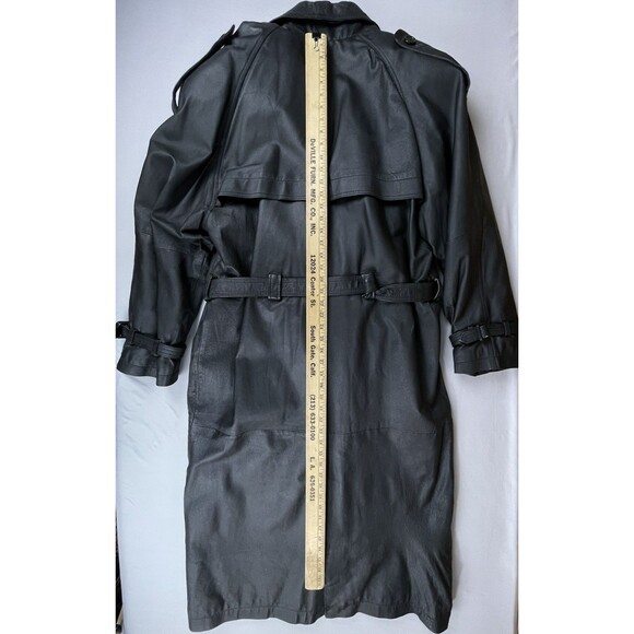 Phase 2 Long Leather Double Breast Trench Coat Men’s Large Black Zip Liner Goth - Picture 10 of 16